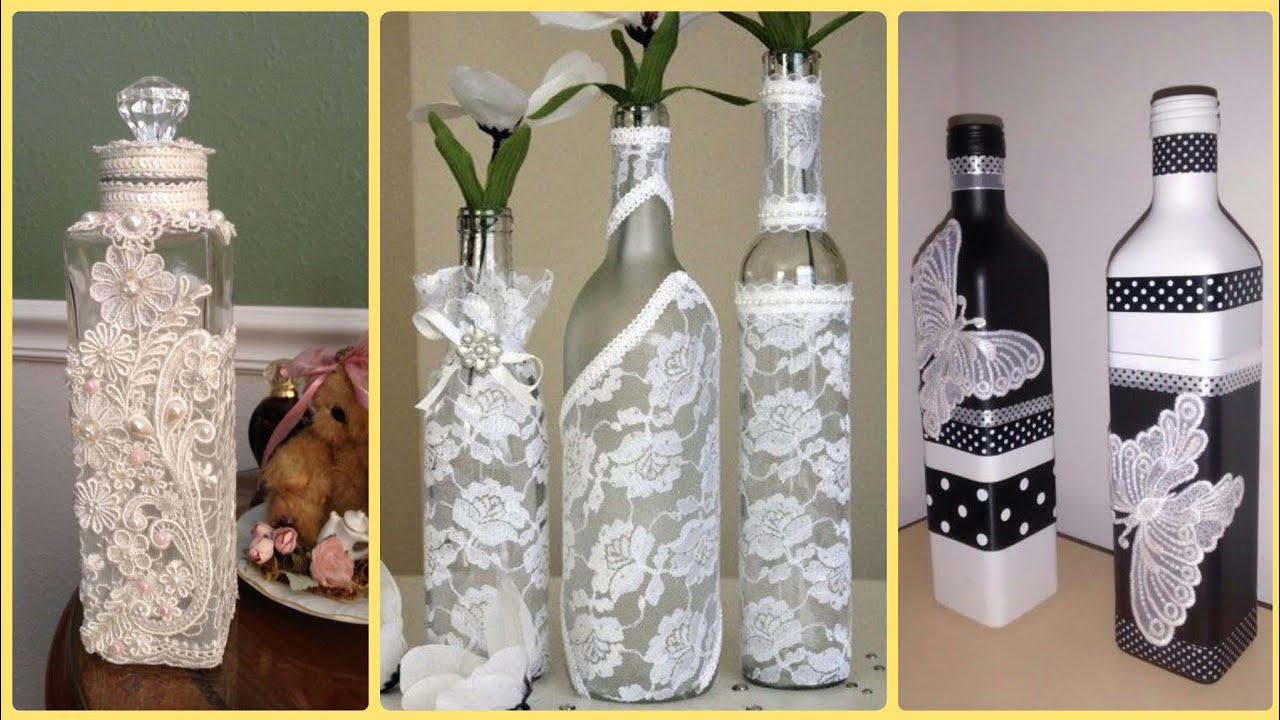 Lace Wine Bottle Craft,Wine Bottles Decoration With Lace,Bottles Craft