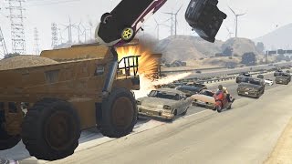 GTA V: RAMMING THE FREEWAY WITH A GIANT DUMP TRUCK!