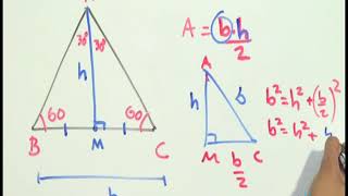 Obtener el área de un triángulo equilátero, de manera general, dado su altura