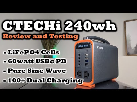 CTECHi 240wh Power Station - Full Testing and Review Video - LiFePO4, USBc, Pure Sine Wave