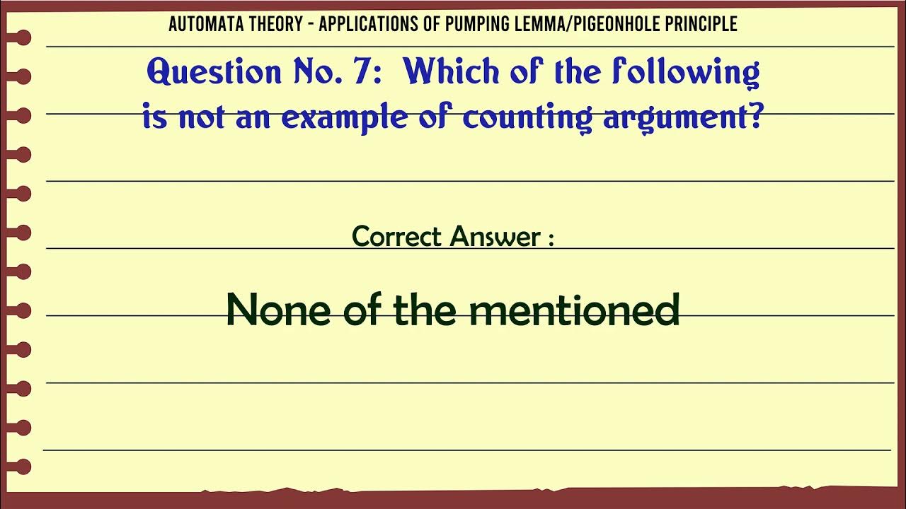 MCQ Questions Applications of Pumping Lemma/Pigeonhole principle with