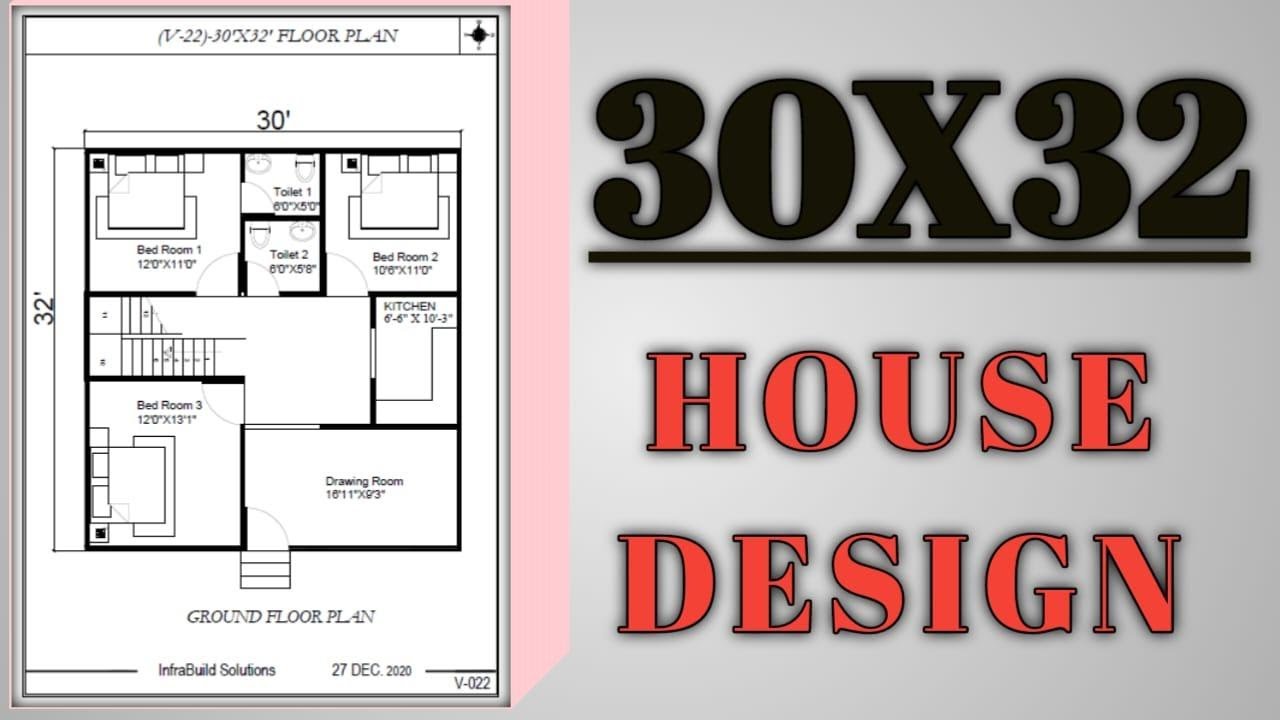 30x32 House Design 960 Sq Ft House Plans 30x32 मक न क नक श 106 Sq Yards House Plan Youtube