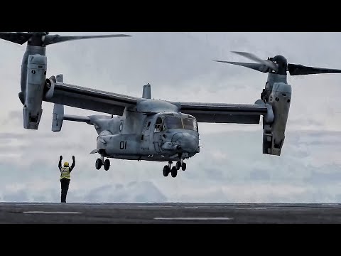 MV-22B Ospreys Practice Landing On HMS Prince Of Wales