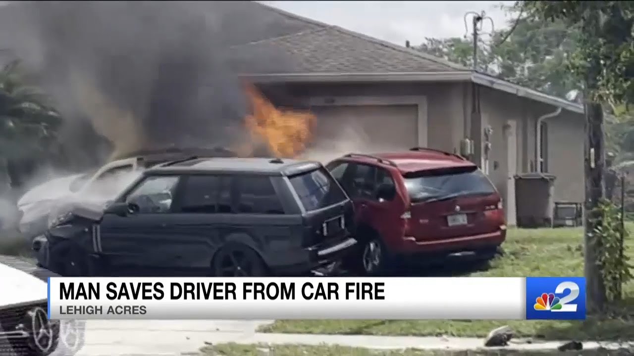 Car caught in flames after crashing into Lehigh Acres home - YouTube