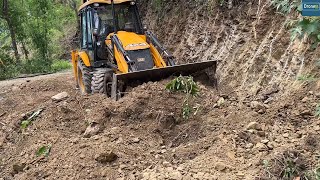 Filling Trench to Keep Mountain Villages Water Supply Pipes Safe with JCB Backhoe