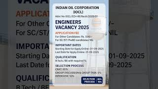 IOCL Engineers Recruitment 2025 | Engineers/Officers Vacancy | Salary ₹50,000 | #engineering #viral