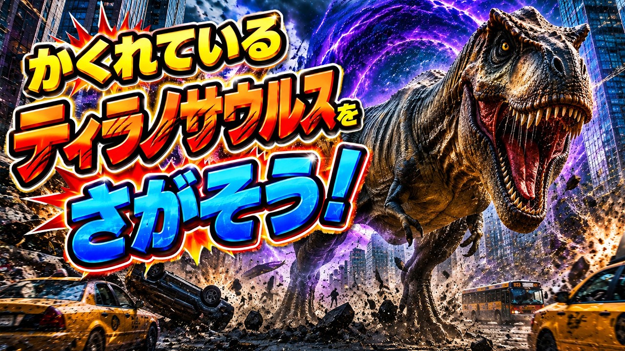 ティラノサウルスをさがせ！街に逃げ出した恐竜を見つけよう！【子ども向け・探し絵クイズ】