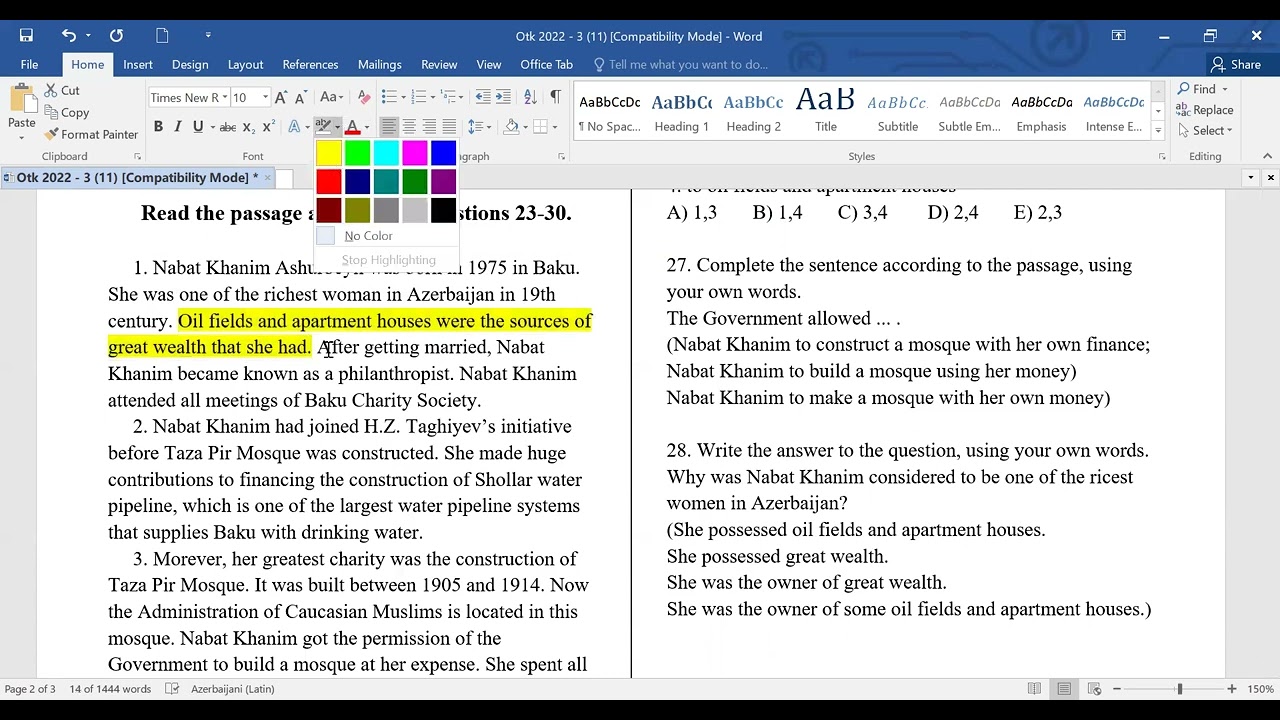 İngilis dili buraxılış sınaq (22) / Buraxilis imtahani OTK / İngilis dili sınaq (23) / Otk.az sinaq