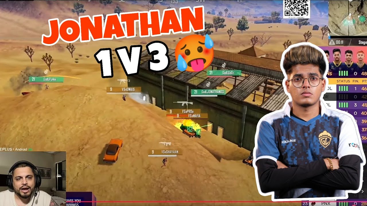 Jonathan 1v3 VS 🔥☠️ Godlike WWCD | Sid Reaction Jonathan 1v3 🔥 Godlike WWCD BGMS 