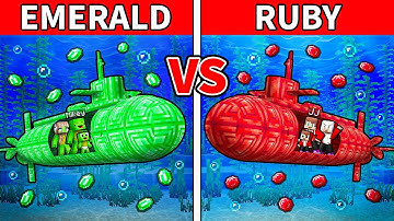 JJ and Mikey: EMERALD vs RUBY Submarine Battle in Minecraft - Maizen