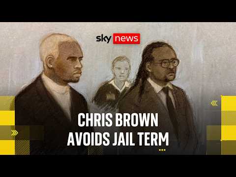 Why was Chris Brown on trial in the UK and how has he avoided jail time?