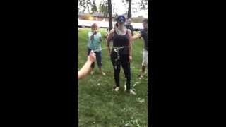 Kellie getting sprayed with silly string!
