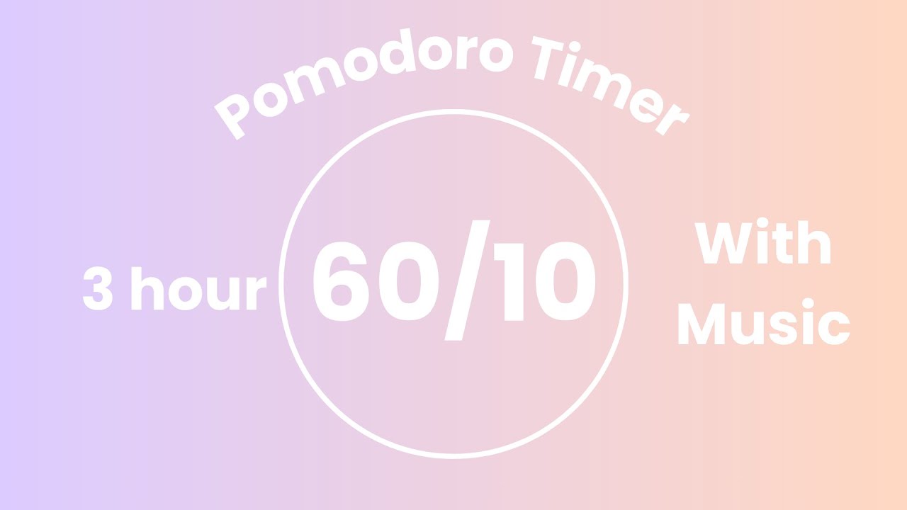 3 Hour Pomodoro Timer (60/10) | With Music | Pastel Lavender & Peach Aesthetic