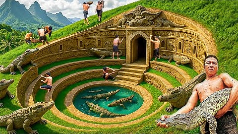 150-Day Challenge:Building a Mysterious Underground House and a Crocodile Pond Using Primitive Tools