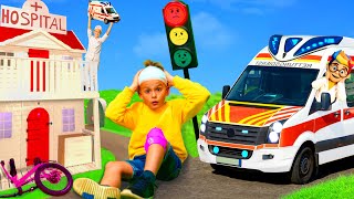 Les enfants apprennent la sécurité routière avec une ambulance