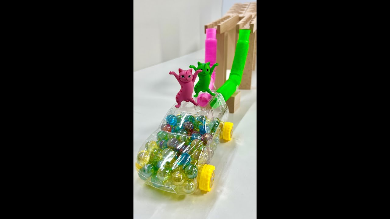 Marble Run ASMR ☆ HABA Double Wave Slope, Skeloeton Car #shorts #marblerun @Marble Run ONE