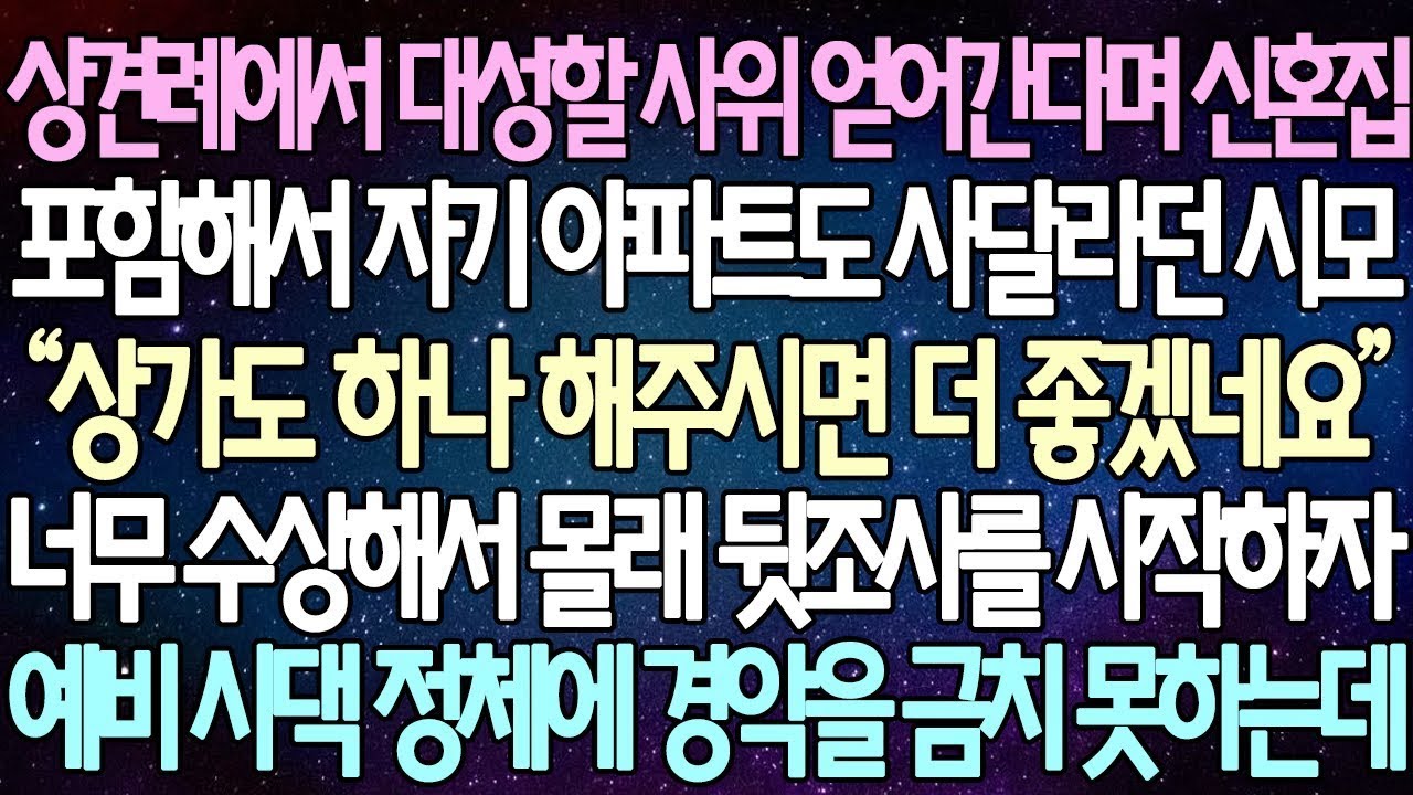 반전 사연 상견례에서 대성할 사위 얻어간다며 신혼집 포함해서 자기 아파트도 사달라던 시모 너무 이상해서 뒷조사를 시작하자 예비 사위 정체에 경악을 금치 못하는데 사이다사