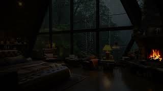 Tranquil Rainy Night: Heavy Rainfall, Thunder, and Fireplace Cracklings  for Deep Sleep