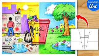 How to draw Clean India drawing / Swachhata Hi Seva / Swachh bharat poster making for competition