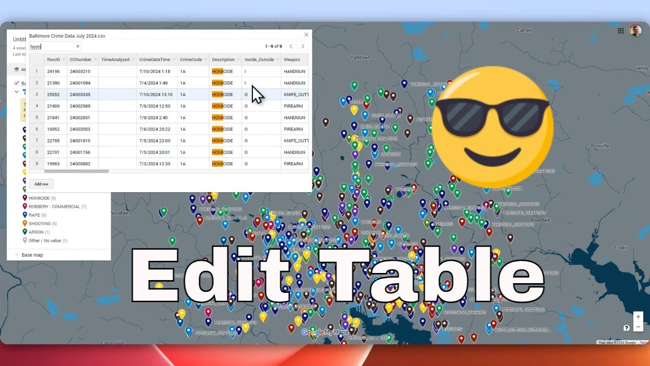 Google My Maps How to Edit Table of Data Add Records - YouTube