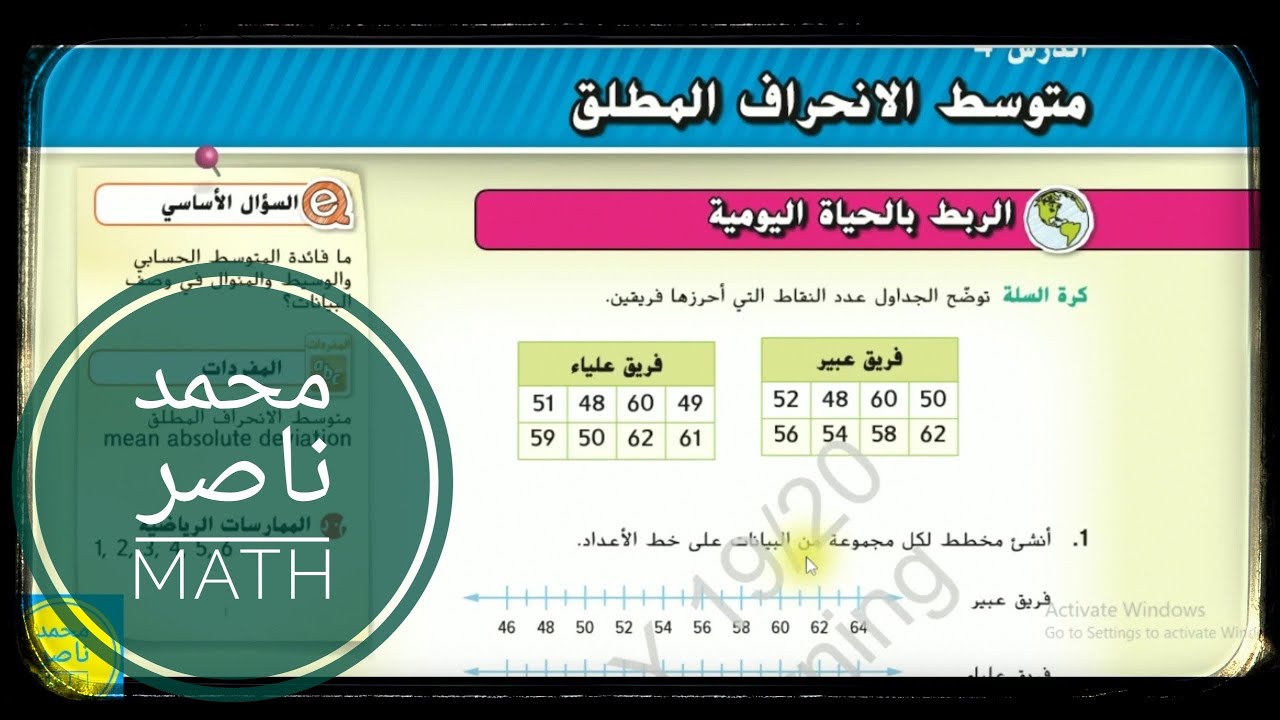 الدرس 4 : متوسط الإنحراف المطلق - وحدة: مقاييس احصائية ( الصف السادس ) الفصل الثالث