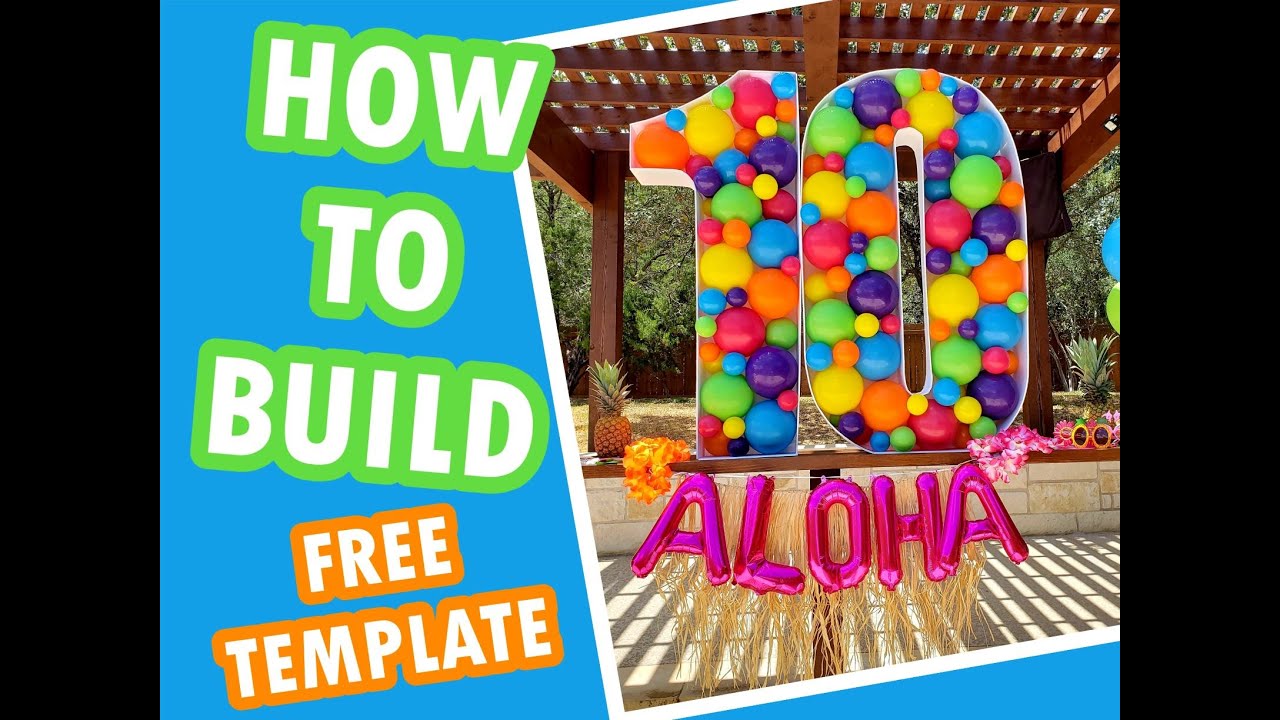 10th birthday balloon number mosaic - Extended video of a full build & how to  fill - FREE template
