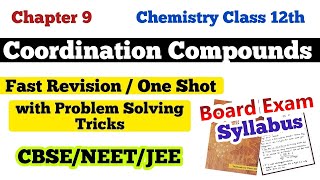 Coordination Compounds One Shot Fast Revision 2021 Reduced Syllabus with Tricks | CBSE JEE NEET