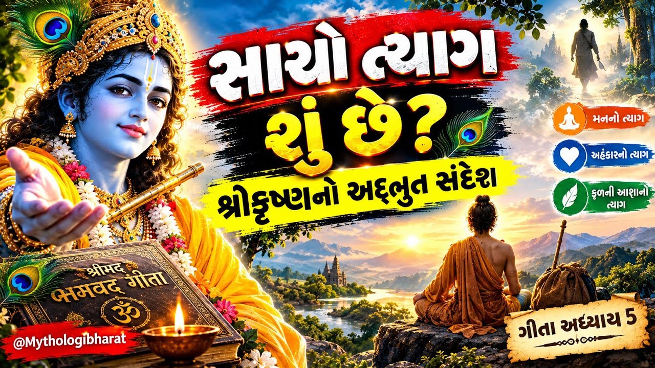 🚩 સાચો ત્યાગ શું છે? શ્રીકૃષ્ણનો અદ્ભુત સંદેશ | ગીતા અધ્યાય 