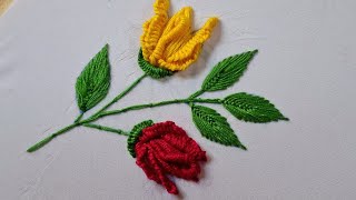 Simple and very easy hand Embroidery || Hand Embroidery Digain 3Rose  flower 
