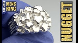 Mens 925 Sterling Silver Nugget Ring - Blingcartel