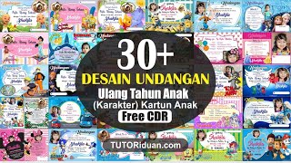 Free 30+ Desain Undangan Ulang Tahun Anak Karakter Kartun Coreldraw CDR screenshot 2