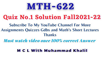 Mth622 Quiz No.1 Solution Fall2021_22 |Correct Solution|