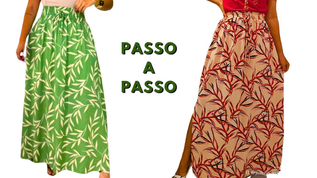 Como Fazer Saia longa Elegante Com Abertura na Lateral Passo a Passo, Corte e Costura Fácil!