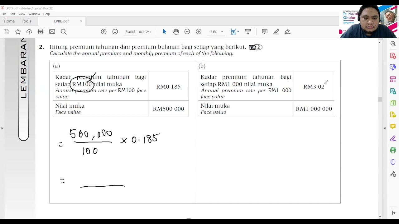 Matematik Tingkatan 5 Kssm Lembaran Pbd Insurans Youtube