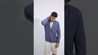 Merino Wool Full Zip Sweater / Blue Indigo