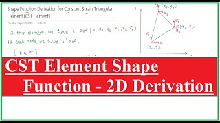 CST (2D) Triangular Element Shape Function - Derivation Profile