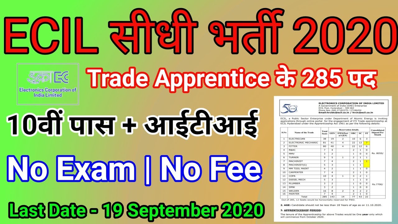 ECIL Recruitment 2020 || ECIL Trade Apprenticeship || ECIL Details Notification || ECIL Hydrabad