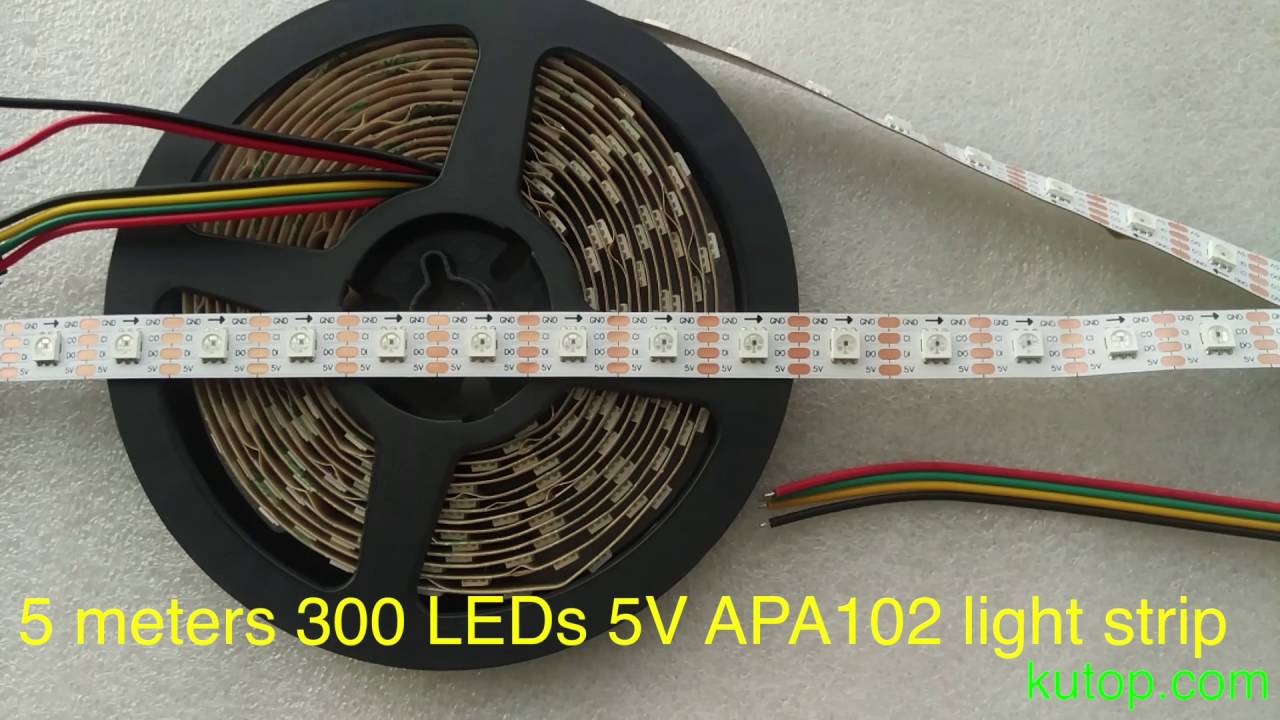 5 meters 300 LEDs 5V APA102 RGB 5050 LED strip - kutop.com - YouTube