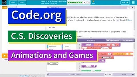Collision Detection Lesson 16 Part 9 Code.org CS Discoveries Tutorial with Answers