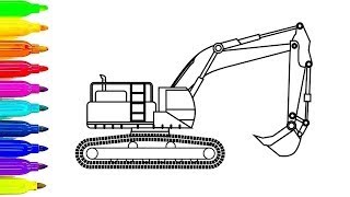 Learn Colors for Children with Excavator Coloring pages, Construction Truck Colouring Book