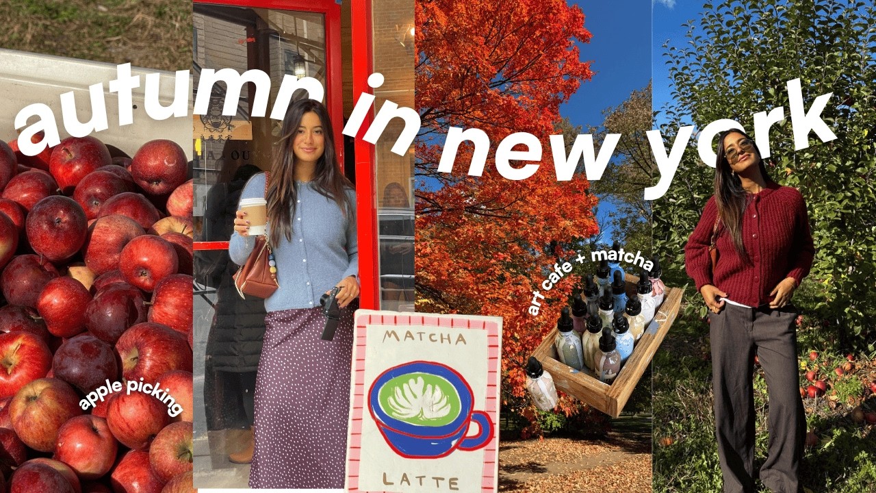 Осенние дневники Нью-Йорка | сбор яблок, арт-кафе, осенний шопинг, горячий матча и прогулки по кр...
