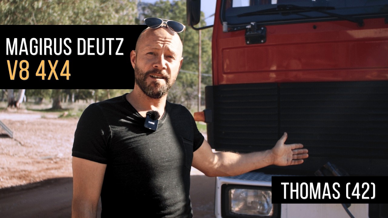 Magirus Deutz V8 4x4 mit Wohnwagen als Koffer - Vantour mit ehemaligem Feuerwherfahrzeug