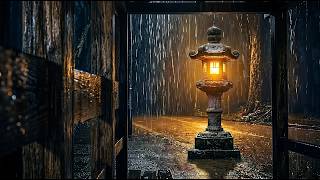 HEAVY RAIN at Secret Japanese Shrine (2 Hours) Dark Screen for Sleeping &amp; Study