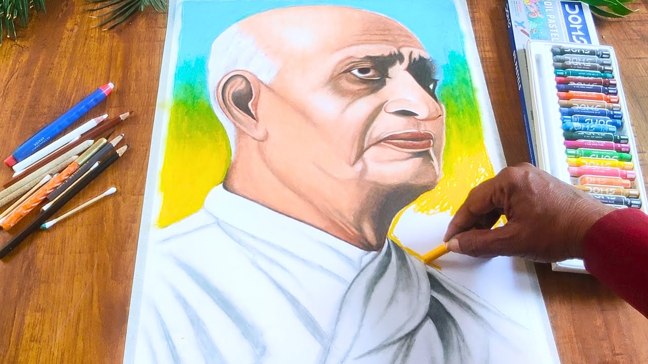 Sardar Vallabhbhai Patel Drawing Step By Step | Pencil Sketch | Colour Drawing