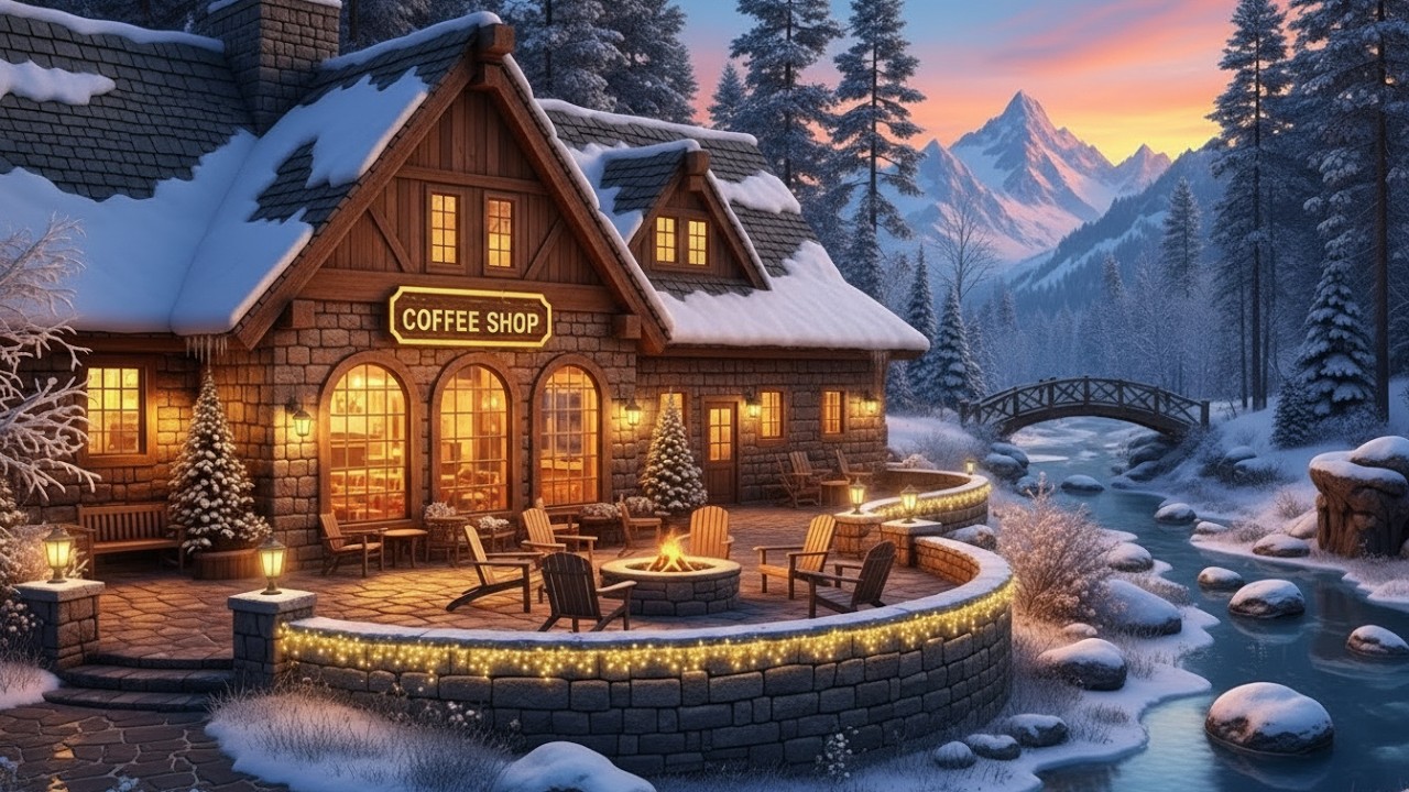 Deep Winter Night Jazz ❄️ Snowy Cafe Atmosphere & Cozy Fireplace Sounds