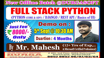 FULL STACK PYTHON Offline Training @ DURGASOFT