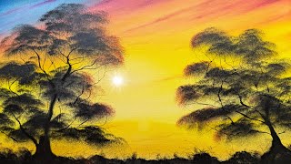 How to paint a Simple silhouette landscape in 20 minutes EASY!!