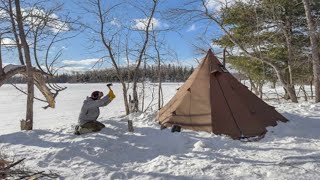 OMG Winter Camping in 42 Degrees With Wood Stove & Solo Hot Tent Winter Camping in Snow Storm, ASMR