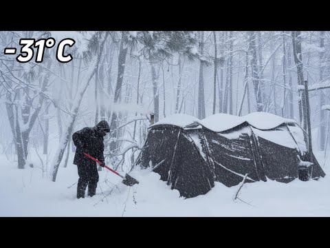 2 Day Solo Hot Tent Camping In A 31 C Blizzard With Danger Lurking Everywhere Winter Camping
