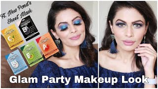 Glam Party Makeup Look Ft. NEW Pond’s Sheet Mask | Glitter Smoky Eyes | HONEST REVIEW